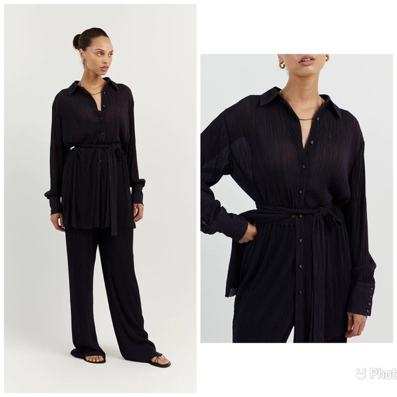 DISSH Porter Ink Plisse Pant Pleated Accordion Slouchy Sz 10 Navy - Picture 1 of 6